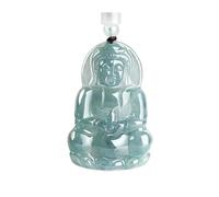 Wyvix Collier en Jade véritable, jadéite d'eau bleue naturelle, pendentif Guan Yin, amulette bouddhiste for hommes et femmes, bijoux de charme paix