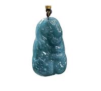 Wyvix Collier en Jade véritable naturel de qualité A, pendentif Dragon Double face, amulette pierre d'eau bleue for hommes et femmes, bijoux