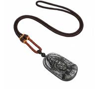 Wyvix Collier en Jade véritable naturel Hetian Cyan, pendentif tête de Guanyin, pierre vert foncé, amulette Bodhisattva for hommes et femmes