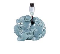 Wyvix Collier en Jade véritable, pendentif Pixiu d'eau bleue sculpté à la main, amulette de richesse 3D, bijoux pierre for hommes et femmes