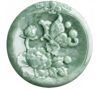 Wyvix Collier en Jade vert for femmes, pendentif jadéite naturelle, fleur de pivoine, amulette Fortune, bijoux pierre véritable