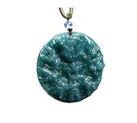 Wyvix Collier gardien de dragon jade d'eau bleue naturelle - Grand pendentif en jadéite Kowloon 3D 52 mm Amulette Feng Shui ronde lourde 50 g for hommes