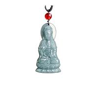 Wyvix Collier Guan Yin debout en jade d'eau bleue - Pendentif déesse de la miséricorde jadéite sculpté à main Amulette spirituelle Feng Shui for paix et