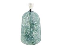 Wyvix Collier Guanyin dragon de jade d'eau bleue - Déesse jadéite sculptée à la main debout sur un pendentif Amulette Feng Shui puissante for réussite professionnelle