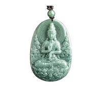 Wyvix Collier Guanyin en jade vert haricot - Pendentif déesse de la miséricorde jadéite sculpté à main Amulette Feng Shui for paix et compassion