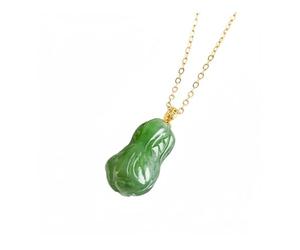 Wyvix Collier pendentif en forme de chou Jade vert Hetian, épinards naturels, couleur or 18 carats, fermoir, amulette richesse, porte-bonheur