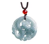 Wyvix Collier pendentif en Jade naturel jadéite, Dragon d'eau bleu, amulette de richesse for hommes et femmes, bijoux pierre véritable