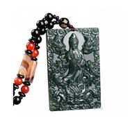 Wyvix Collier pendentif Guanyin en Jade vert sculpté à la main, déesse Dragon de miséricorde, amulette pierre, bijoux cadeau for hommes et femmes