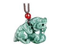 Wyvix Collier Pixiu en jadéite naturelle de qualité A - Amulette jade vert sculptée à la main avec cordon réglable