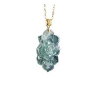 Wyvix Dragon et pendentif en jadéite de grade A, petit charme rectangulaire sculpté 38 mm, collier vert sarcelle for hommes femmes(A)