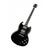 Wyvix Guitare électrique noire à double pan coupé, corps en acajou, instrument professionnel 6 cordes for rock et métal(Cross Inlay - Gothic)