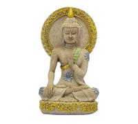 Wyvix Mini Statue de Bouddha avec Halo doré en grès - Figurine Abhaya Mudra Assise 11,9 cm for décoration Bureau, autel, Maison