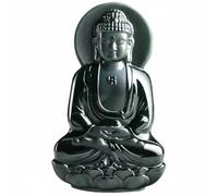 Wyvix Pendentif Amitabha en jade à l'encre Hetian ancienne naturelle, grand collier de Bouddha néphrite noire 60 mm, amulette lumière infinie sculptée la main for hommes