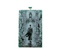 Wyvix Pendentif bouddha en jadéite d'eau bleue de qualité A, collier sculpté Double face, amulette Zen gravée avec précision(40x 65x 6.5mm)
