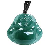 Wyvix Pendentif Bouddha en jadéite d'eau bleue de qualité A, petit collier Maitreya riant 28 mm, porte-bonheur vert sarcelle délicat for femmes
