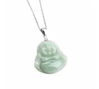 Wyvix Pendentif Bouddha rieur en jadéite de qualité A, collier Maitreya vert clair 29 mm, amulette for femme