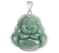 Wyvix Pendentif Bouddha rieur en jadéite naturelle de qualité A argent 925, collier Happy Maitreya 30 mm, amulette porte-bonheur jade vert