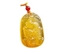 Wyvix Pendentif de divinité gardienne du zodiaque en Jade jaune, amulette bouddha Patron sculptée 10g, collier Feng Shui attirant la richesse(Dragon)