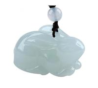 Wyvix Pendentif de lapin du zodiaque en jadéite verte qualité A, petit collier sculpté à la main 24 mm, année certifiée porte-bonheur