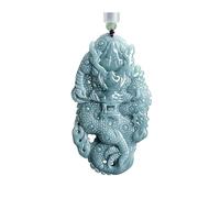 Wyvix Pendentif dragon de jade « eau bleue », collier du zodiaque extra lourd sculpté à la main 80 g, amulette puissance en pierre sarcelle massive for hommes