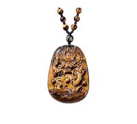 Wyvix Pendentif dragon de jade jaune qualité A, collier sculpté en jadéite dorée, amulette puissance et richesse 43 mm for hommes femmes(A)