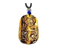 Wyvix Pendentif dragon de jade jaune qualité A, collier sculpté en jadéite dorée, amulette puissance et richesse 43 mm for hommes femmes(B)