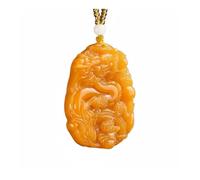 Wyvix Pendentif dragon du zodiaque en jade jaune, collier pierre sculptée, amulette certifiée de puissance et réussite