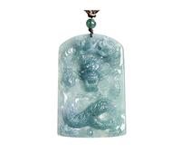 Wyvix Pendentif dragon en jadéite de glace « eau bleue », collier du zodiaque lourd sculpté à la main 50 g, amulette puissance translucide sarcelle for hommes