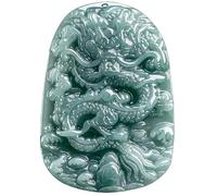 Wyvix Pendentif dragon en jadéite de qualité A, collier lourd jade vert d'eau bleu 43 g, amulette rectangulaire du zodiaque for le succès des hommes