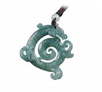 Wyvix Pendentif dragon jadéite naturel « eau bleue », collier zodiaque sculpté rétro, amulette de bon augure sarcelle profonde for hommes et femmes