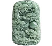 Wyvix Pendentif en jadéite neuf dragons de qualité A, collier jade vert lourd 40 g, amulette dragon rectangulaire for hommes, puissance et richesse
