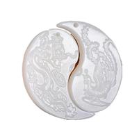 Wyvix Pendentif et dragon en jade Hetian, médaillon rond néphrite de 48 mm, collier amulette d'amour couple for mariage anniversaire(B)