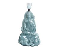 Wyvix Pendentif Guanyin d’équitation d’éléphant de jadéite, collier bodhisattva lourd 50 g, amulette sagesse et force Samantabhadra