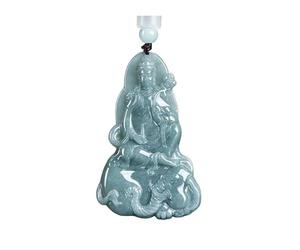 Wyvix Pendentif Guanyin d’équitation d’éléphant de jadéite, collier bodhisattva lourd 50 g, amulette sagesse et force Samantabhadra