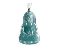 Wyvix Pendentif Guanyin en jadéite « Eau bleue », collier translucide sarcelle Lan Shui Bodhisattva, amulette de la déesse miséricorde sculptée à main