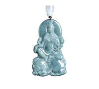 Wyvix Pendentif Guanyin en jadéite Lion Riding, collier Bodhisattva Simhanada lourd 50g, amulette rugissement de lion