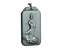 Wyvix Pendentif Guanyin tête de dragon jade cyan Hetian, collier bodhisattva néphrite sculpté à la main, amulette vert foncé