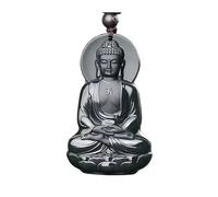 Wyvix Pendentif Hetian Cyan Jade Great Sun Tathagata, collier de Bouddha Vairocana en néphrite vert foncé, amulette patronne for mouton et singe