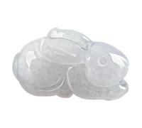 Wyvix Pendentif lapin en jade de glace qualité A, collier translucide sculpté à la main 3D, porte-bonheur du zodiaque mignon 22 mm