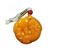 Wyvix Pendentif Pixiu en jade dragon jaune, collier pierre Huanglong dorée, amulette de bête attirant la richesse certifiée