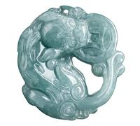Wyvix Pendentif Pixiu en jadéite de graine glace qualité A, amulette classique attirant la richesse 27mm, collier Pi Yao jade vert for hommes et femmes