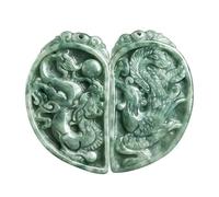 Wyvix Pendentifs dragon et couple en jadéite de qualité A, collier fendu cœur assorti, ensemble d'amulettes d'amour jade vert for lui elle