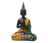 Wyvix Statue de Bouddha thaïlandais Noir 7,1" - Figurine colorée Rouge Bleu Vitarka Mudra avec mosaïque for décoration d'autel Maison Zen