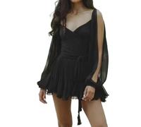 WYWSGXD Robe de Plage à Volants, Mini Robe à Manches Longues, Ballon, Sexy, Robes d'été for Femmes, 2024(Black,L)