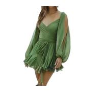 WYWSGXD Robe de Plage à Volants, Mini Robe à Manches Longues, Ballon, Sexy, Robes d'été for Femmes, 2024(Green01,L)