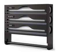 WYWY Distributeur Multifonction Cuisine - Aluminium + Film Alimentaire + Papier Cuisson, avec Porte Sopalin & Coupeur Intégré, Derouleur Pratique pour Rangement Alimentaire(Black,4in1)