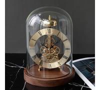 WYWY Horloge à Dôme de Verre Style Vintage - Mouvement à Quartz avec Carillon Horaire et Mode Silencieux, Horloge de Table Décorative pour la Maison, Le Bureau ou l'Étagère(Gold)