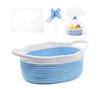WYYFXY® Panier cadeau vide tressé avec ruban de cellophane et nœud, panier cadeau en corde de coton pour cadeaux, fêtes, anniversaires (Bleu ciel)