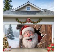WYYHAA A, 6,5 x 5 ft/2 x 1,5 m, bannière de porte de garage de Noël, Père Noël amusant regarde à travers le trou mural - Grande décoration extérieure pour la maison, la fête et le jardin