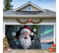 WYYHAA B, 16 x 7 ft/4,8 x 2,1 m, bannière de porte de garage de Noël, Père Noël amusant regarde à travers le trou mural - Grande décoration extérieure pour la maison, la fête et le jardin